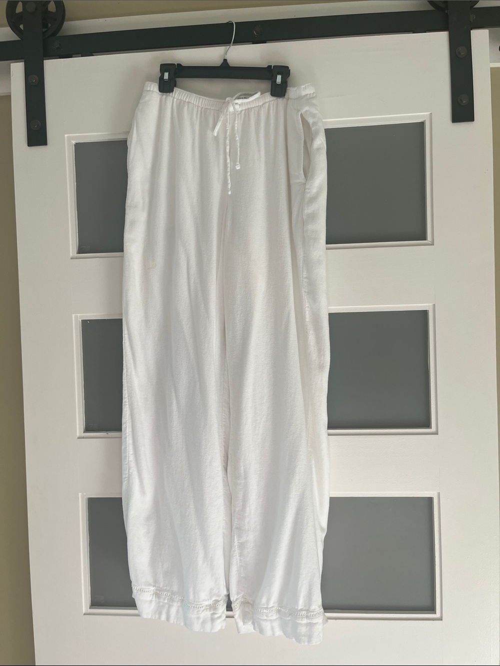 Abercrombie & Fitch SL S long Wide Leg White linen blend lined Drawstring Pants